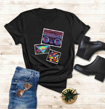 Load image into Gallery viewer, 80s Theme Shirt with Boom box - Radical - Rubics cube design - Shirt