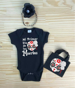 Day of the Dead - Dia de los Muertos - Glow in the Dark 1st Halloween Set Baby Style - Includes onsie and matching mini tote baggy  sale