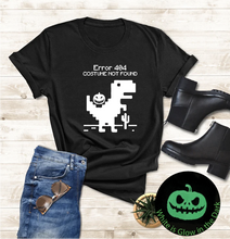 Load image into Gallery viewer, Error 404 Costume not found Humor shirt with pumpkin - Glow in the dark - Halloween Time MCC