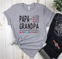 Load image into Gallery viewer, Mom / Papa and Grandma / Grandpa EST Custom Years shirt - Personalized years of being a Mom and Grandma Heart color Red Girl, Blue Boy