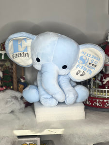 Stuffed Baby Elephant Memory Keepsake -  Birth Announcement, Baby - Newborn - Holiday Gift - Customizable