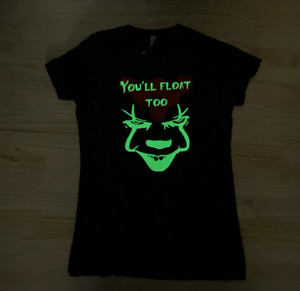 You'll Float Too - Glow in the Dark IT silhouette with Red balloons tee - Halloween Time - Scary sale