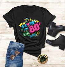 Load image into Gallery viewer, I love the 80s Theme Shirt with Boom box - Radical - Rubics cube design - Shirt