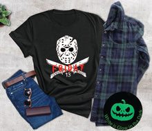 Load image into Gallery viewer, Jason Voorhees Mask Glow in the Dark - Friday 13 - Horror Movie Tee - Halloween Time sale