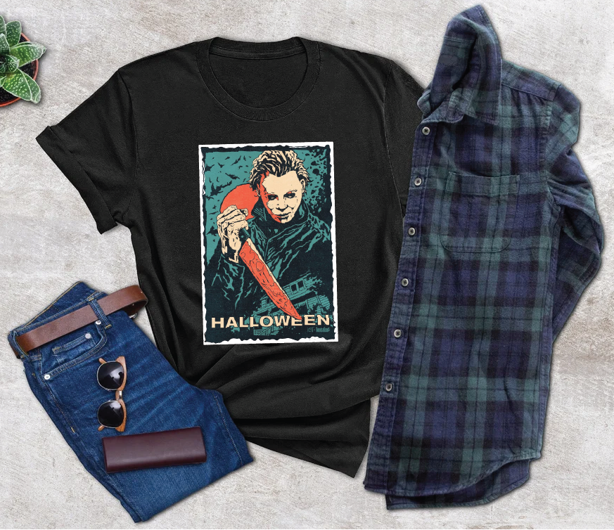 Michael Myers with knife Retro Poster Halloween  shirt - Tshirt - Halloween Time