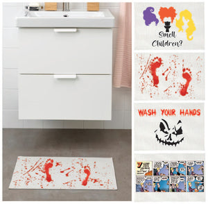 Halloween Theme Bath Rugs - Sanderson sisters I smell children? Hocus Pocus - Bloody Footprints - Wash your hand pumpkin face - Halloween comic sale