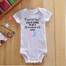 Load image into Gallery viewer, Surprise! you&#39;re going to be a Grandparent / dad (again) onesie with footprints - pregnancy reveal - announcement sale